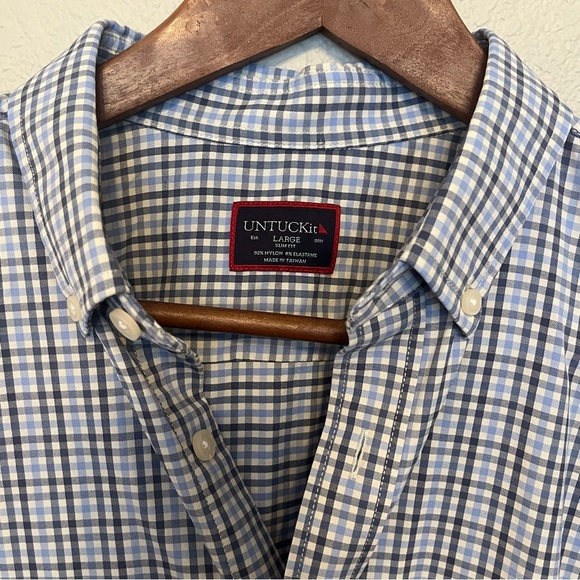 UNTUCKit Nahad Slim Fit Blue and White Plaid Button Down Shirt Men's Size Large - Picture 3 of 14